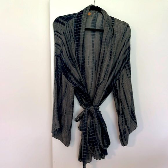 Free People Tops - Free People size large, Sasha, tie-dye, kimono, green and blue belted top